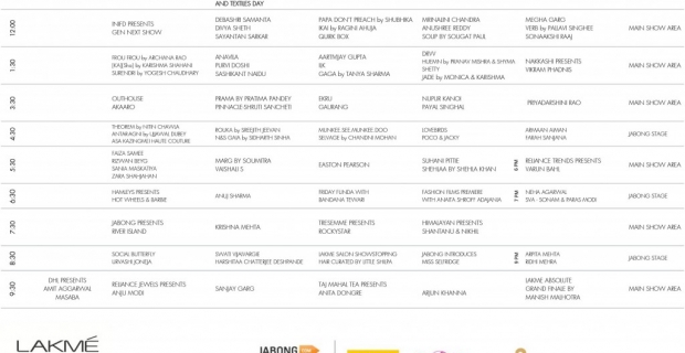 Lakmé Fashion Week Winter Festive 2014 – Schedule